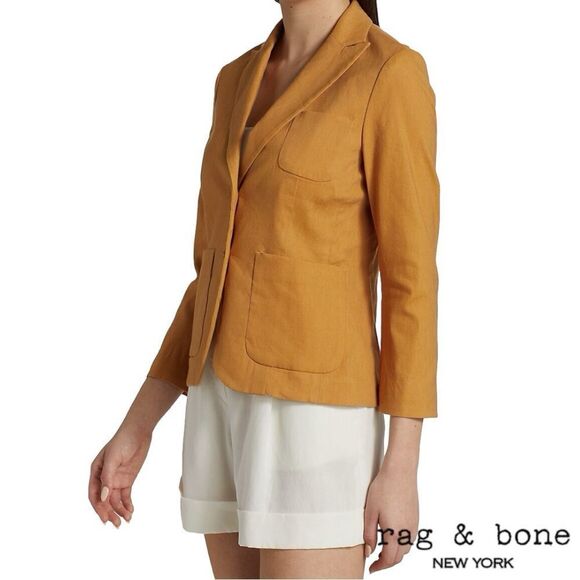Rag & Bone **NWT**  Nancy Single-Breasted Linen-Blend Blazer in Putty (Rust) - Picture 2 of 10